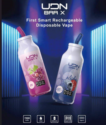 Одноразовая электронная сигарета UDN BAR X 7000 Blueberry Raspberry ice с индикатором